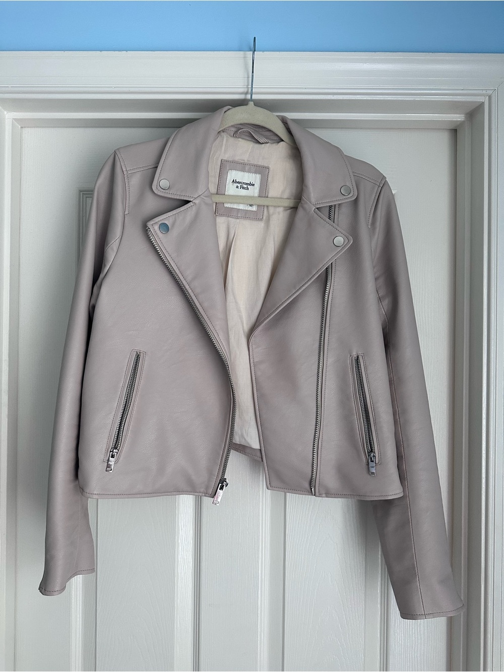 Abercrombie & Fitch Light Taupe Leather Moto Jacket